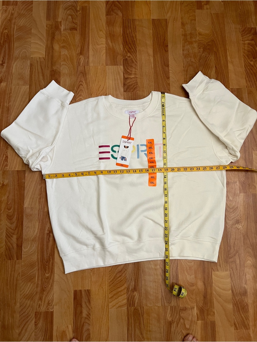 Esprit Cream Crew Neck Sweatshirt w Multicolor Embroidered Logo sz S M L XL XXL - Picture 14 of 15